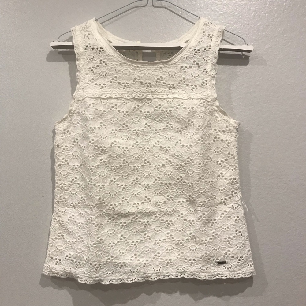 Abercrombie&fitch Embroidered Sleeveless White Top